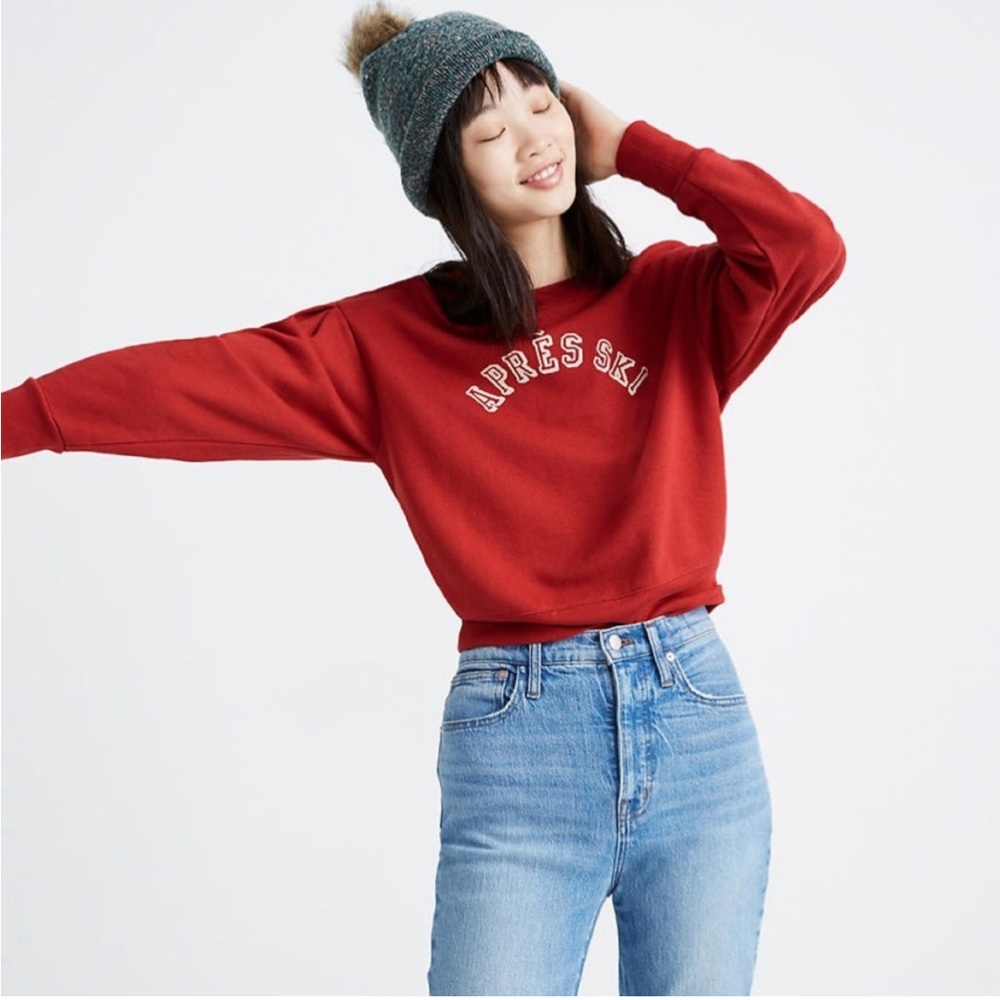 NWT Madewell Après Ski Pleat Sleeve Sweater Red Size XXS Holiday Christmas